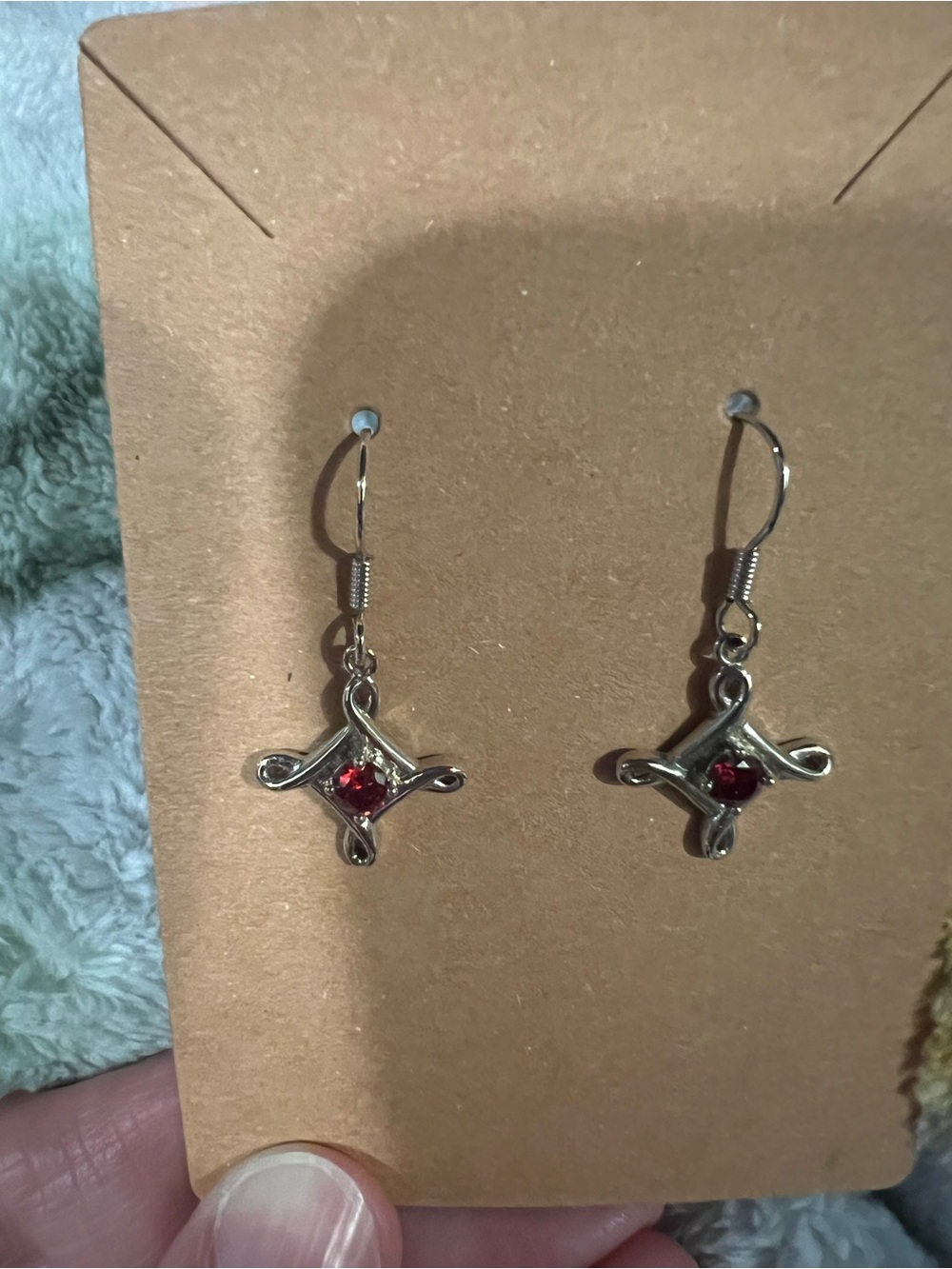 Silver Dangle Earrings with Red Gemstone